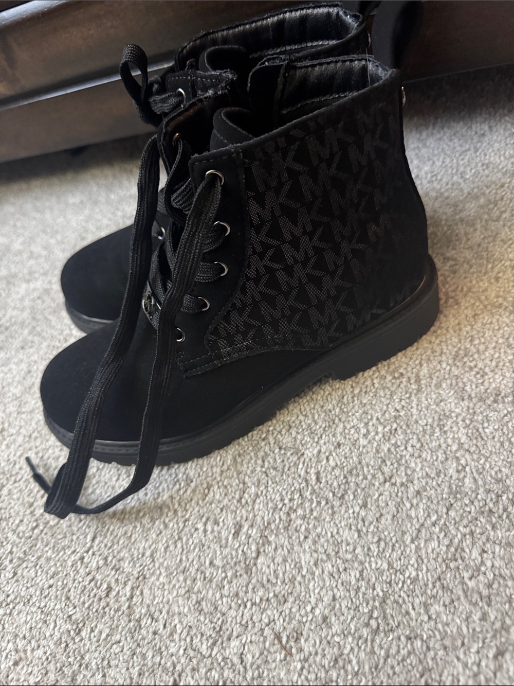 Michael Kors Black MK Monogram Lace-Up Ankle Boots